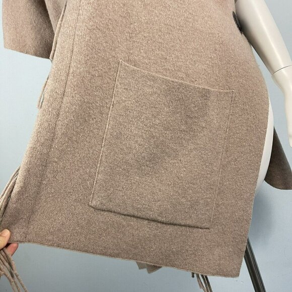 Mitchie's 100%Wool Hooded Poncho Cape Fox Fur Trim Beige Tan Coat - Picture 7 of 16